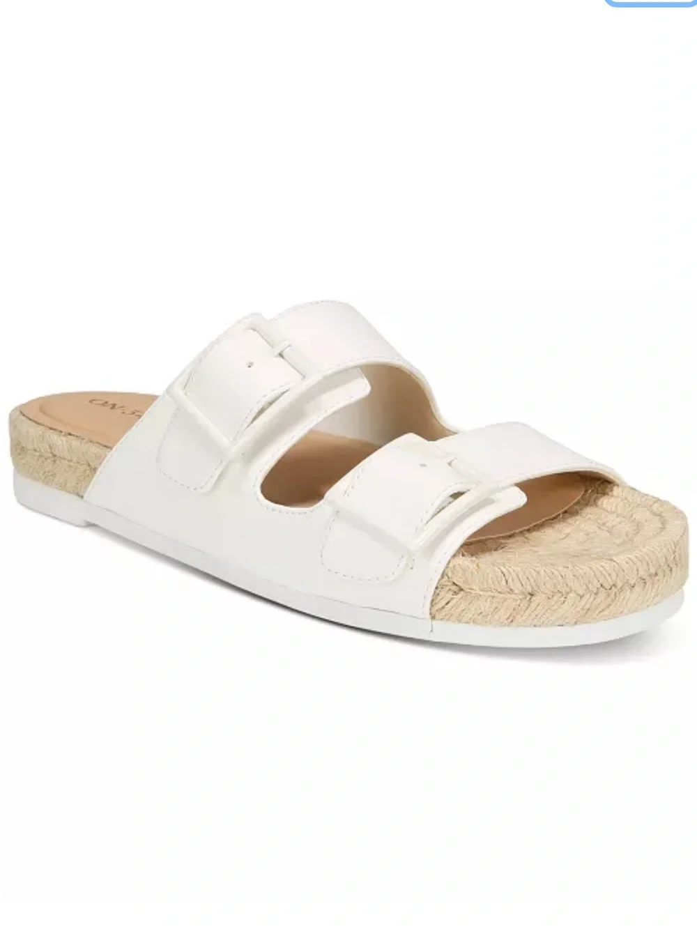 ON 34th Sz.8 Women White Double-Strap Espadrille Slide Sandals